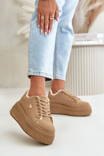 Sneakers tüüpi jalanõud Naiselik voodriga moodsate massiivsete taldadega Ze Kuldset värvim Detalem pruunid värvi Lotira