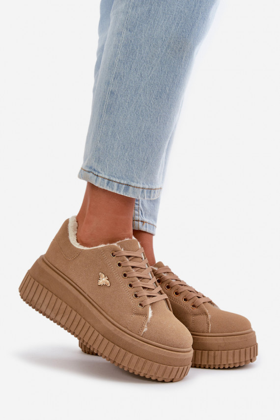 Sneakers tüüpi jalanõud Naiselik voodriga moodsate massiivsete taldadega Ze Kuldset värvim Detalem pruunid värvi Lotira