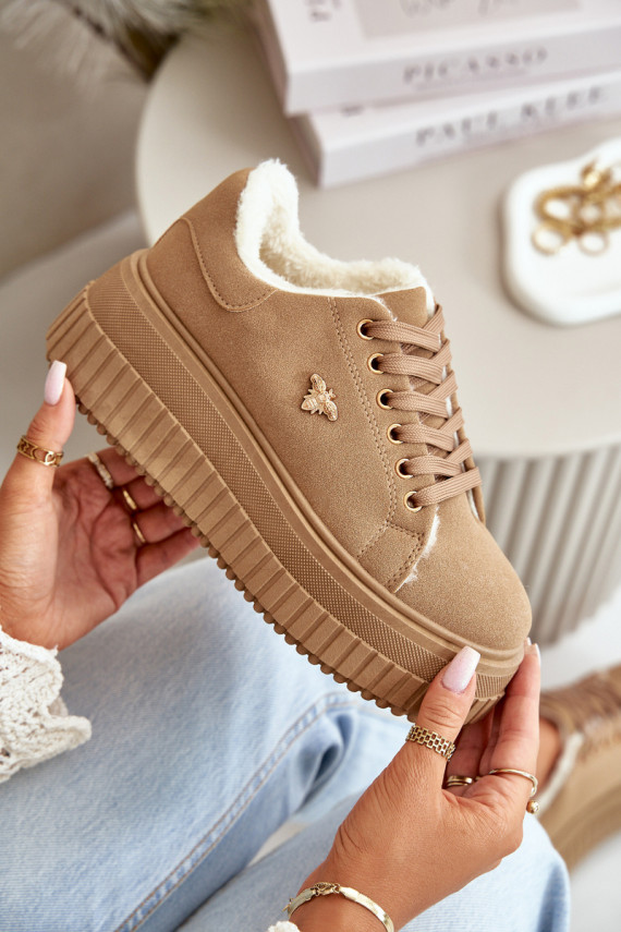 Sneakers tüüpi jalanõud Naiselik voodriga moodsate massiivsete taldadega Ze Kuldset värvim Detalem pruunid värvi Lotira