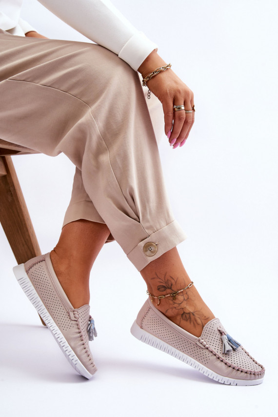 Naiselik Nahk ažuursete elementidega Mokassiinid Heleroosat värvi Lanzarot