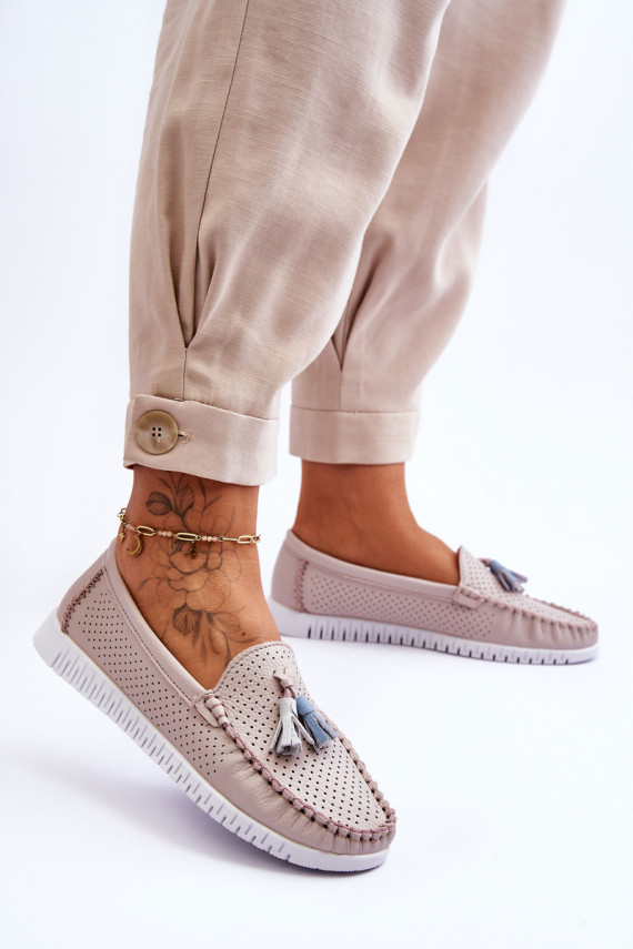 Naiselik Nahk ažuursete elementidega Mokassiinid Heleroosat värvi Lanzarot