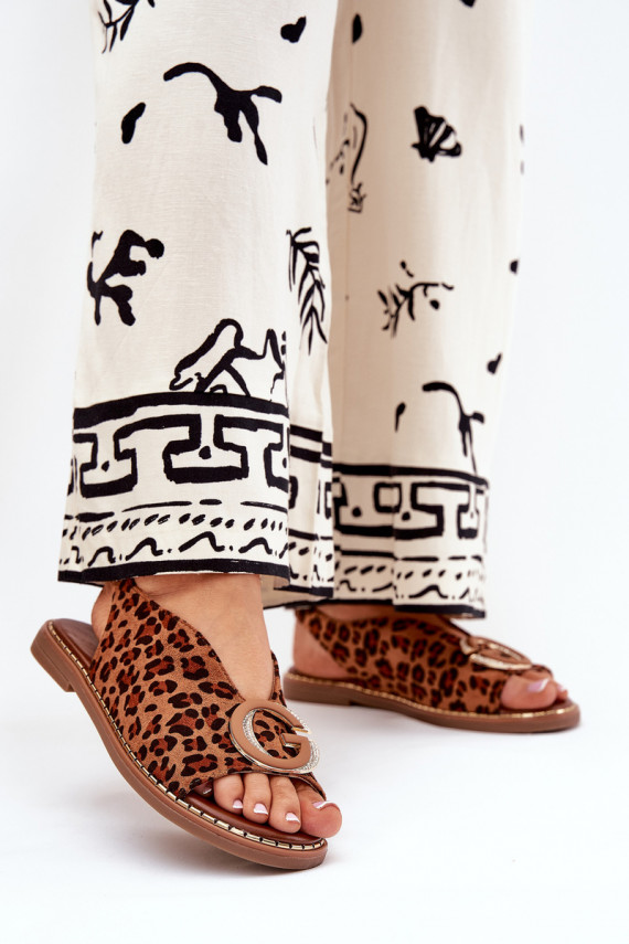 Madalad sandaalid kaunistustega leopardimustriga pruunid värvi Haliones