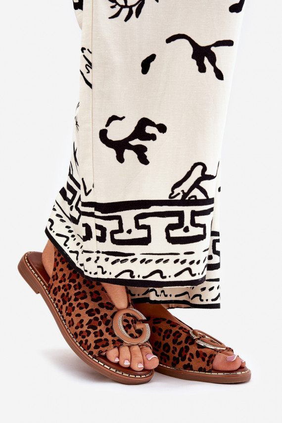 Madalad sandaalid kaunistustega leopardimustriga pruunid värvi Haliones