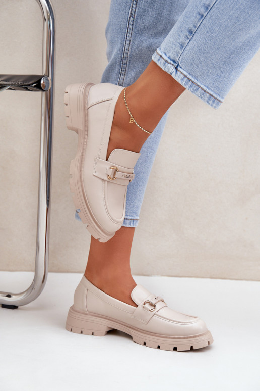 Klassikalise mudeli naiste mokassiinid eko-nahast beeži värvi Savethira