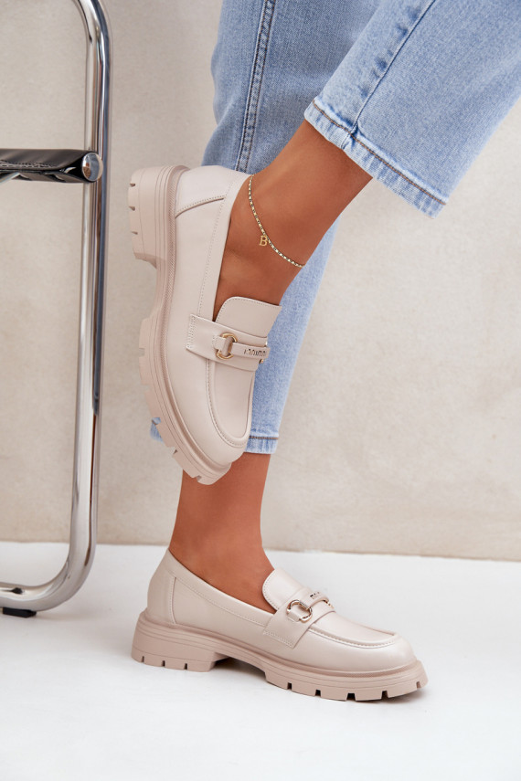 Klassikalise mudeli naiste mokassiinid eko-nahast beeži värvi Savethira