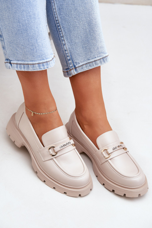 Klassikalise mudeli naiste mokassiinid eko-nahast beeži värvi Savethira