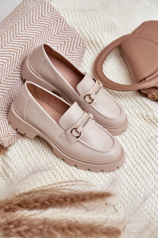 Klassikalise mudeli naiste mokassiinid eko-nahast beeži värvi Savethira