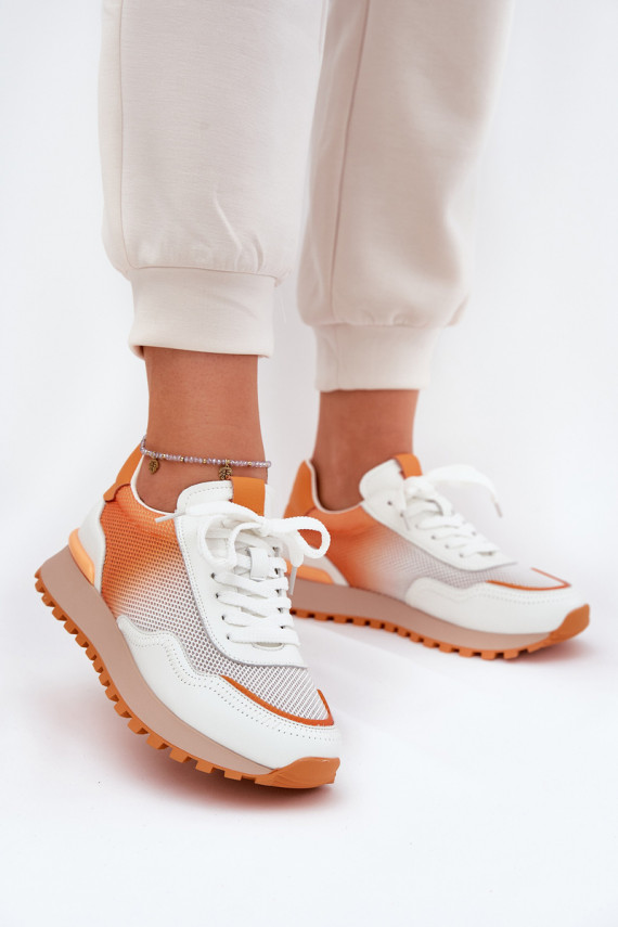 Nahk spordijalatsid võrguga Naiselik Vinceza 66775 oranži värvi