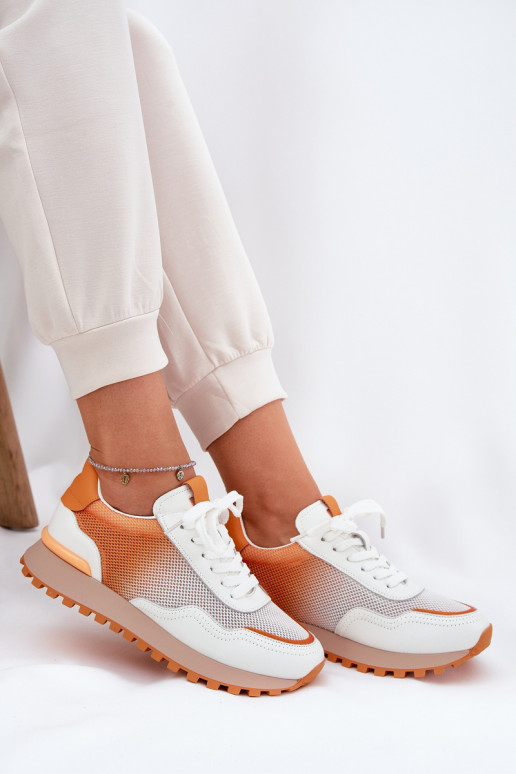 Nahk spordijalatsid võrguga Naiselik Vinceza 66775 oranži värvi