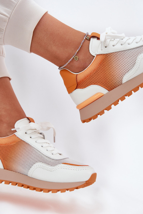 Nahk spordijalatsid võrguga Naiselik Vinceza 66775 oranži värvi