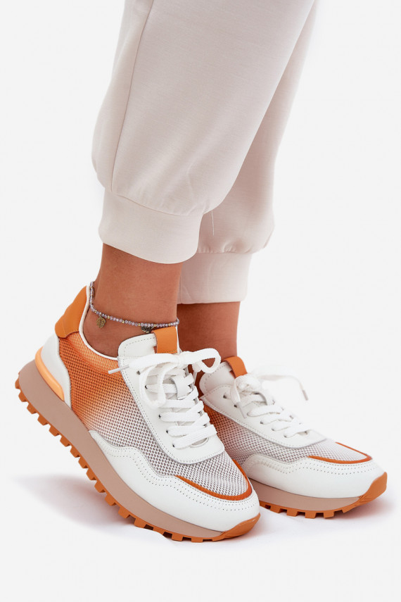 Nahk spordijalatsid võrguga Naiselik Vinceza 66775 oranži värvi