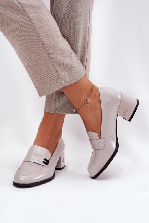 Laque Nahk jalatsid Naiselik kõrge jämeda kontsaga Vinceza 18105 Halli värvi