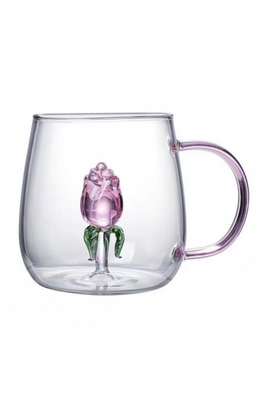 Szklanka ja szklanym tulipanem w środku,  rączka 400ml - SZK129