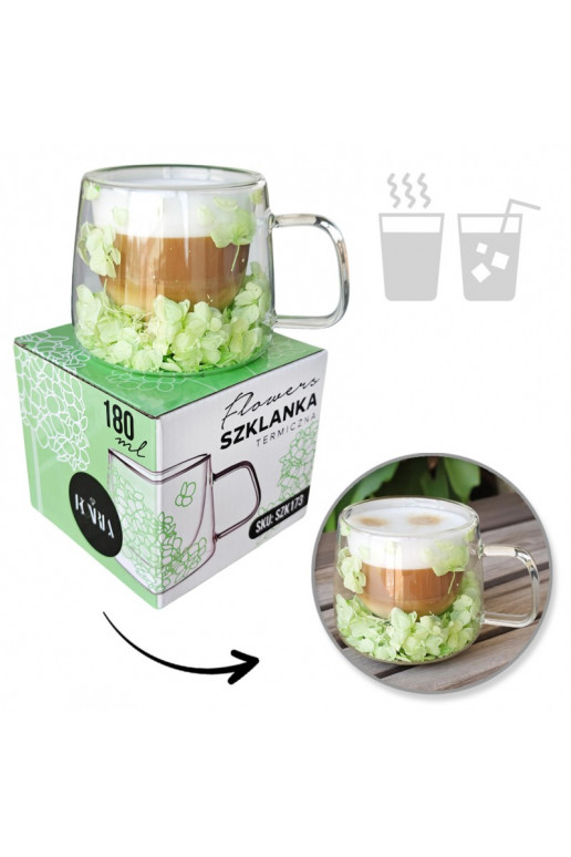 Szklanka termiczna koos hortensją w środku, zielona 180 ml 1tk. SZK173