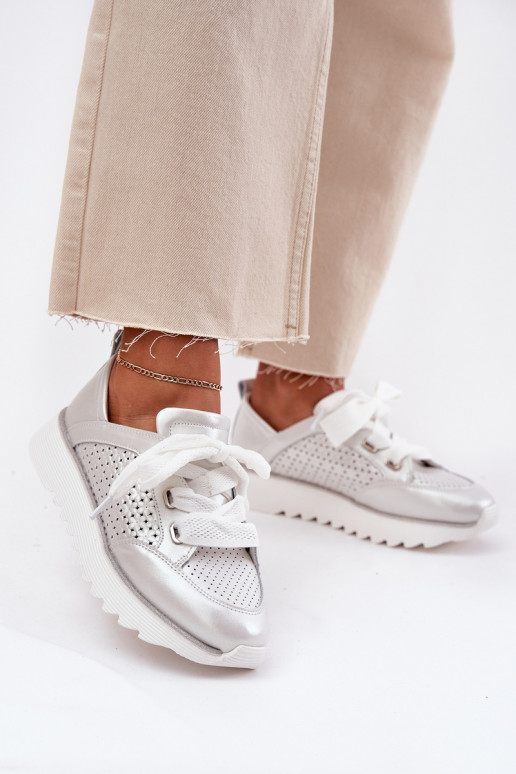 Nahk Sneakers tüüpi jalanõud Naiselik platvormiga D&A LR51-796 Hõbedat värvi