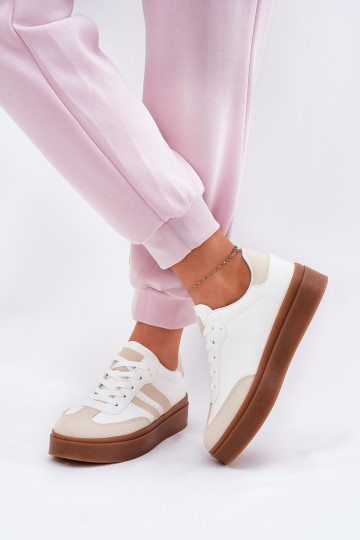 Sneakers tüüpi jalanõud Naiselik platvormiga eko-nahast beeži värvi-valget värvi Ediriella 2