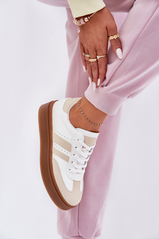 Sneakers tüüpi jalanõud Naiselik platvormiga eko-nahast beeži värvi-valget värvi Ediriella