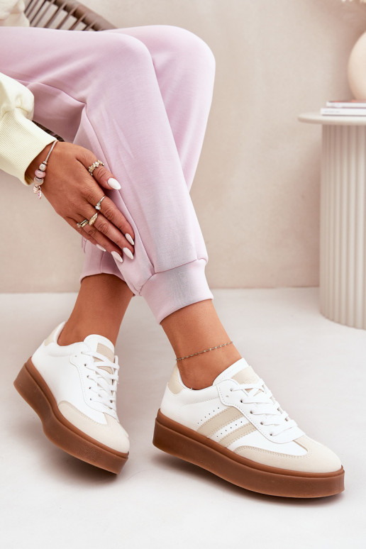 Sneakers tüüpi jalanõud Naiselik platvormiga eko-nahast beeži värvi-valget värvi Ediriella
