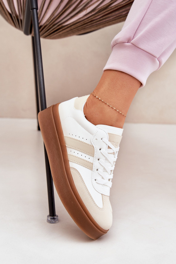 Sneakers tüüpi jalanõud Naiselik platvormiga eko-nahast beeži värvi-valget värvi Ediriella