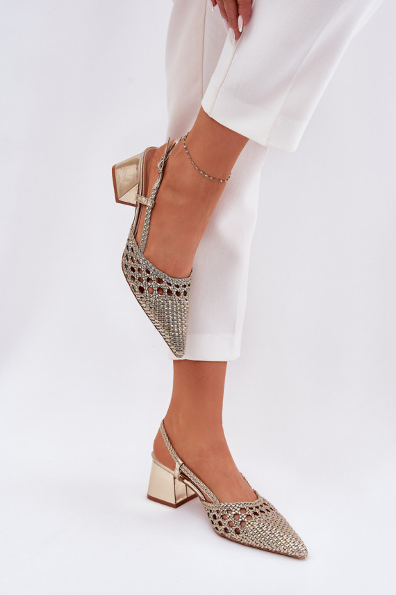 sandaalid kõrge jämeda kontsaga Koos punutisega I Szpiczastymi Noskami Kuldset värvi Resterri