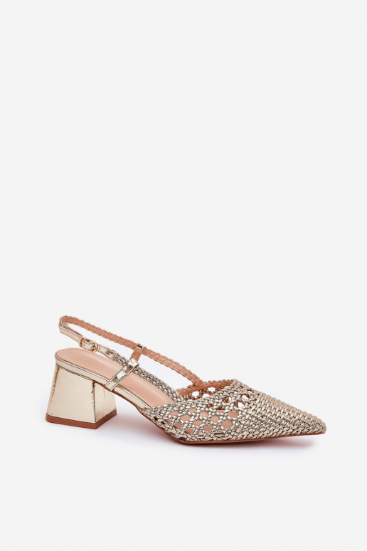 sandaalid kõrge jämeda kontsaga Koos punutisega I Szpiczastymi Noskami Kuldset värvi Resterri