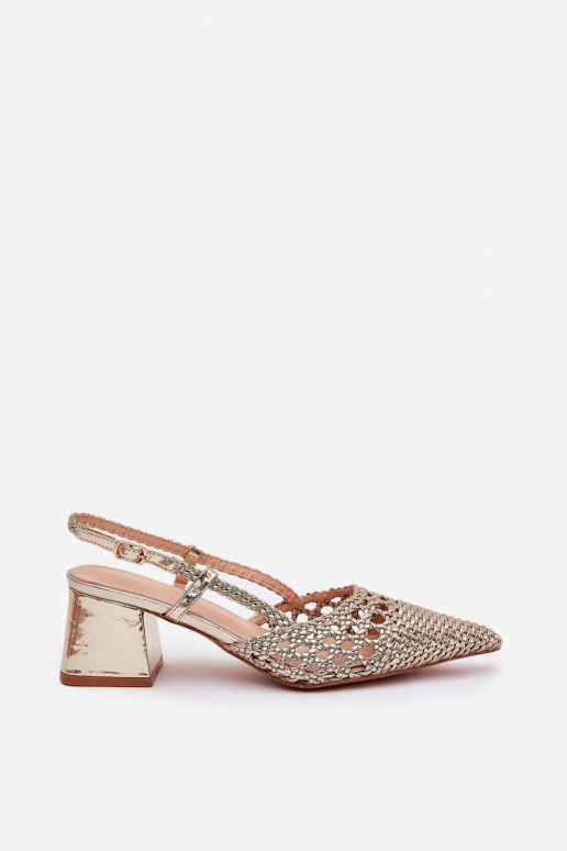 sandaalid kõrge jämeda kontsaga Koos punutisega I Szpiczastymi Noskami Kuldset värvi Resterri