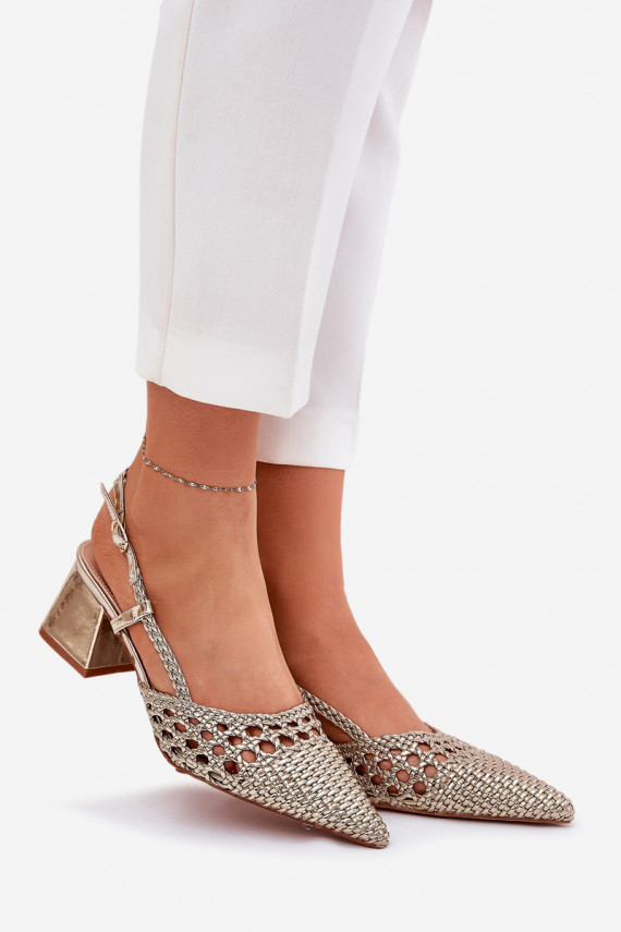 sandaalid kõrge jämeda kontsaga Koos punutisega I Szpiczastymi Noskami Kuldset värvi Resterri