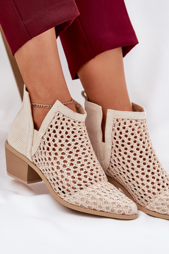 Saapad Naiselik kõrge jämeda kontsaga VäljalõigetegaI Plecionką Elevandiluu värvi Tulifedi