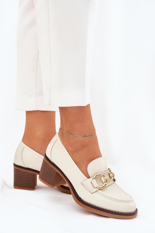 jalatsid Naiselik Ze Kuldset värvim Detalem kõrge jämeda kontsaga beeži värvi Draciela