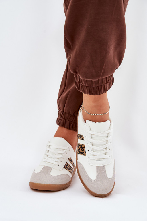 Madal Sneakers tüüpi jalanõud Naiselik eko-nahast leopardimustriga valget värvi Nonalorin