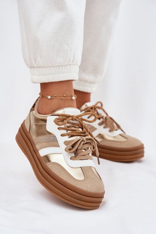 Sneakers tüüpi jalanõud Naiselik platvormiga Z Podwójnym Nööriminem leopardimustriga Kuldset värvi Niteria