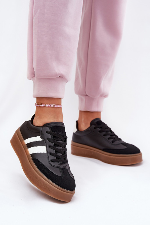 Sneakers tüüpi jalanõud Naiselik platvormiga eko-nahast mustad Elaraven