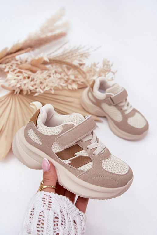 spordijalatsid Sneakers tüüpi jalanõud Laste jalanõud krõpsudega kinnitatav beeži värvi Selinea