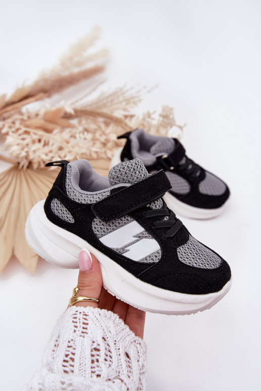 spordijalatsid Sneakers tüüpi jalanõud Laste jalanõud krõpsudega kinnitatav Must ja-Halli värvi Selinea