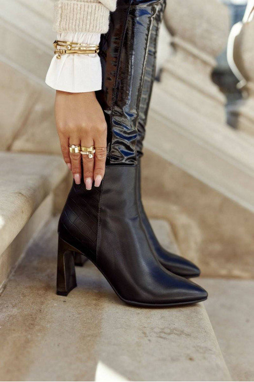 Naiste poolsaapad mustad kõrge jämeda...