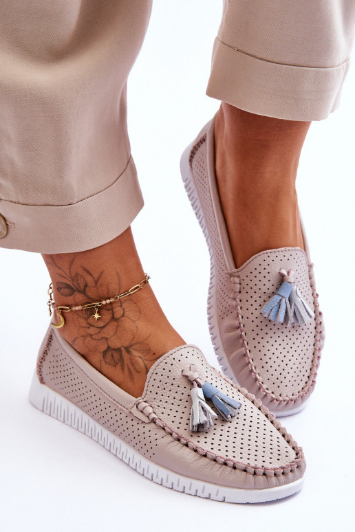 Moteriškad nahkased mokasinid heleda...