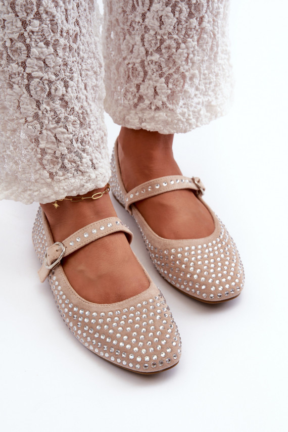 Kunstsuede ballerina kingad kristallidega, beeži värvi Tinara