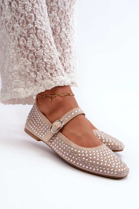 Kunstsuede ballerina kingad kristallidega, beeži värvi Tinara