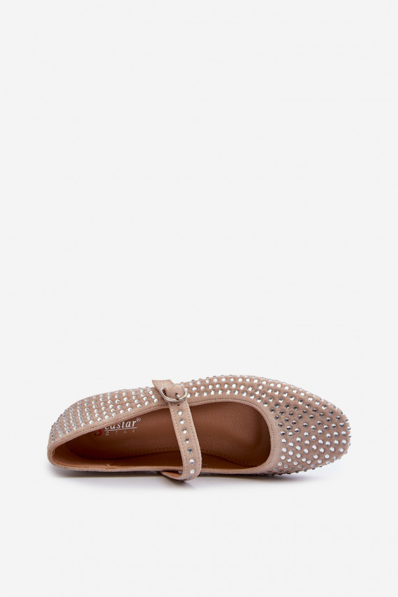 Kunstsuede ballerina kingad kristallidega, beeži värvi Tinara