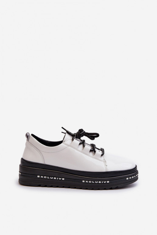 Valged platvormiga sneakers läikeefektiga, S.Barski LR592B
