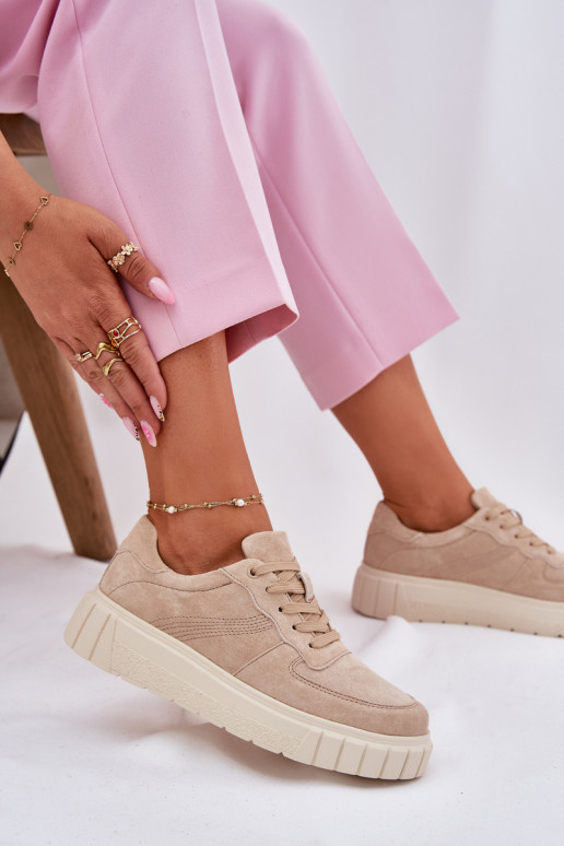 Naistel sametist sneakers stiilis kingad platvormiga, liivavärvi Rilena