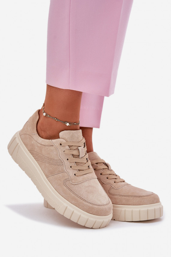 Naistel sametist sneakers stiilis kingad platvormiga, liivavärvi Rilena