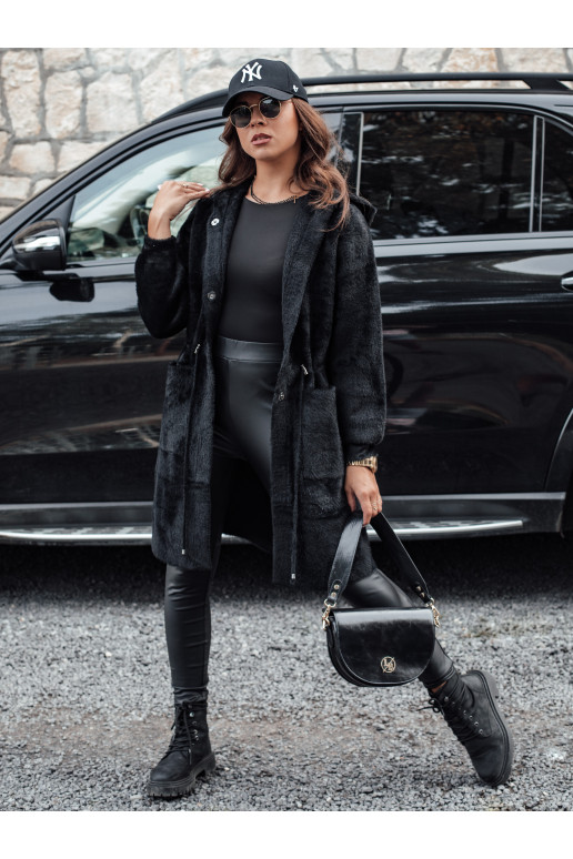 Naiste pikk kapuutsiga mantel MELBY must