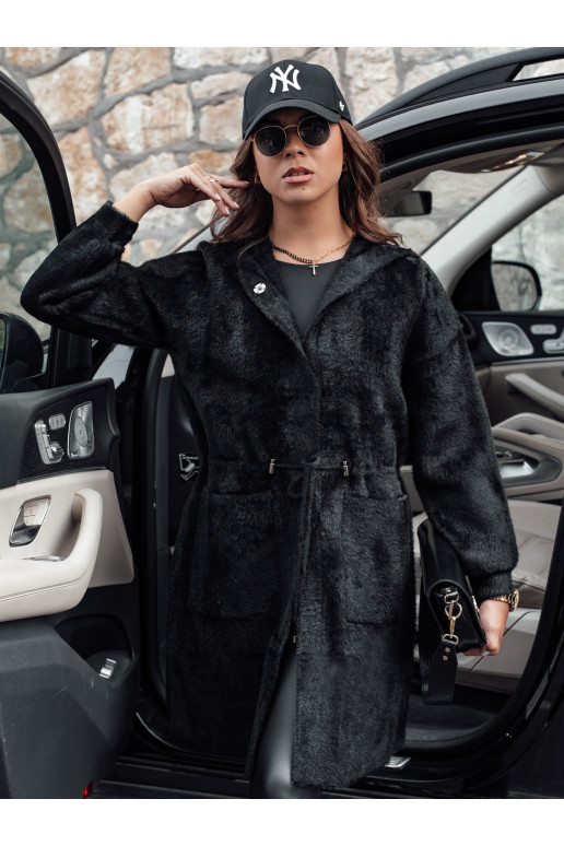 Naiste pikk kapuutsiga mantel MELBY must