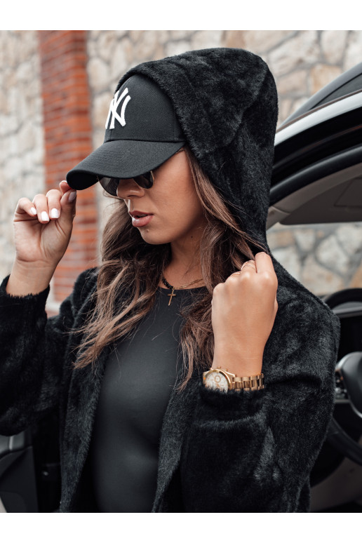 Naiste pikk kapuutsiga mantel MELBY must