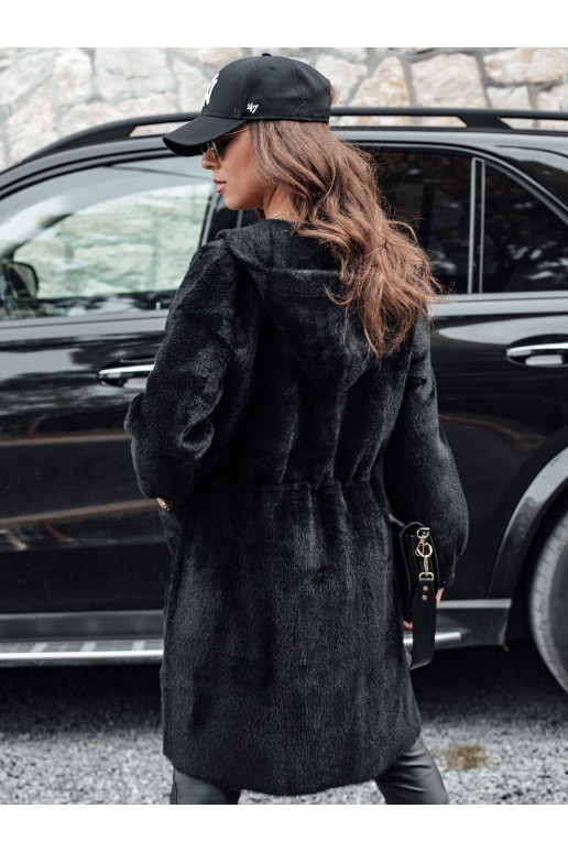 Naiste pikk kapuutsiga mantel MELBY must