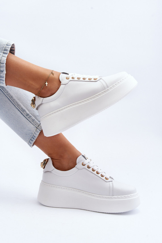 Naiselik Nahk Sneakers tüüpi jalanõud platvormiga CheBello 4367 valget värvi