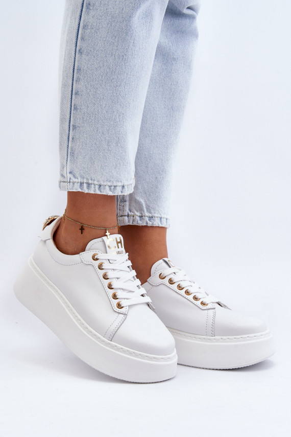 Naiselik Nahk Sneakers tüüpi jalanõud platvormiga CheBello 4367 valget värvi