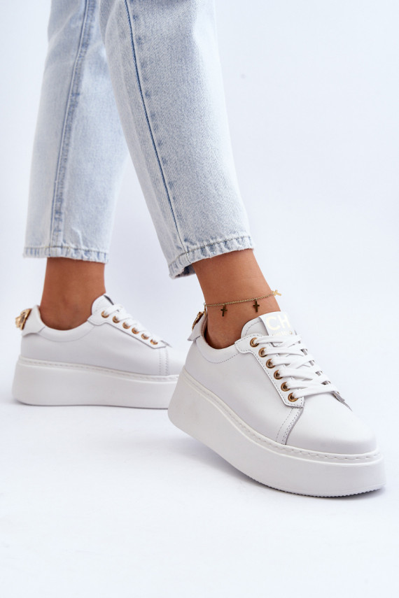 Naiselik Nahk Sneakers tüüpi jalanõud platvormiga CheBello 4367 valget värvi