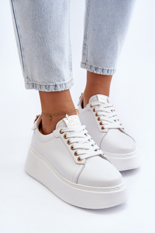Naiselik Nahk Sneakers tüüpi jalanõud platvormiga CheBello 4367 valget värvi